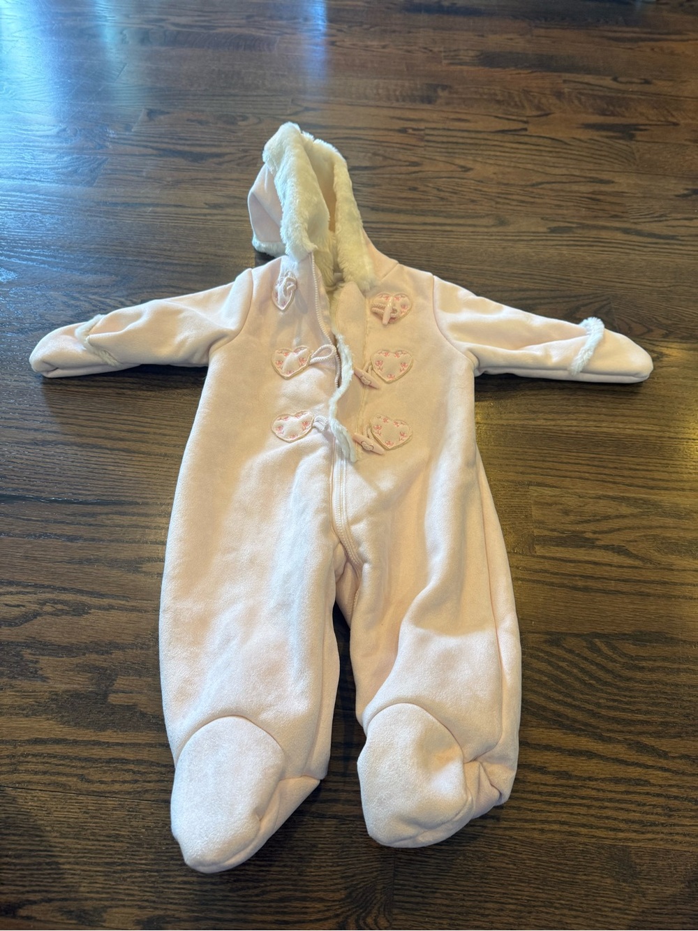 Cuddle Bear soft pink suede like lined snow suit